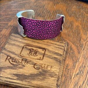 Rustic Cuff 1” Dark Pink Dallas Stingray on Silver